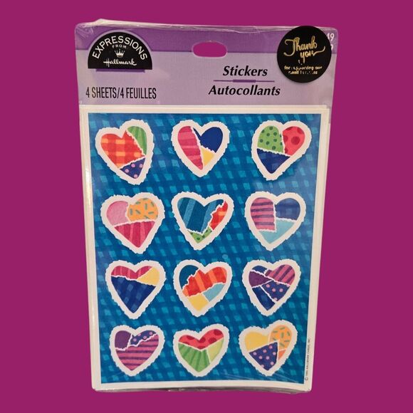 1995 Hallmark Vintage Sealed Stickers Patchwork Valentine Hearts Friends Hottie - Picture 2 of 9